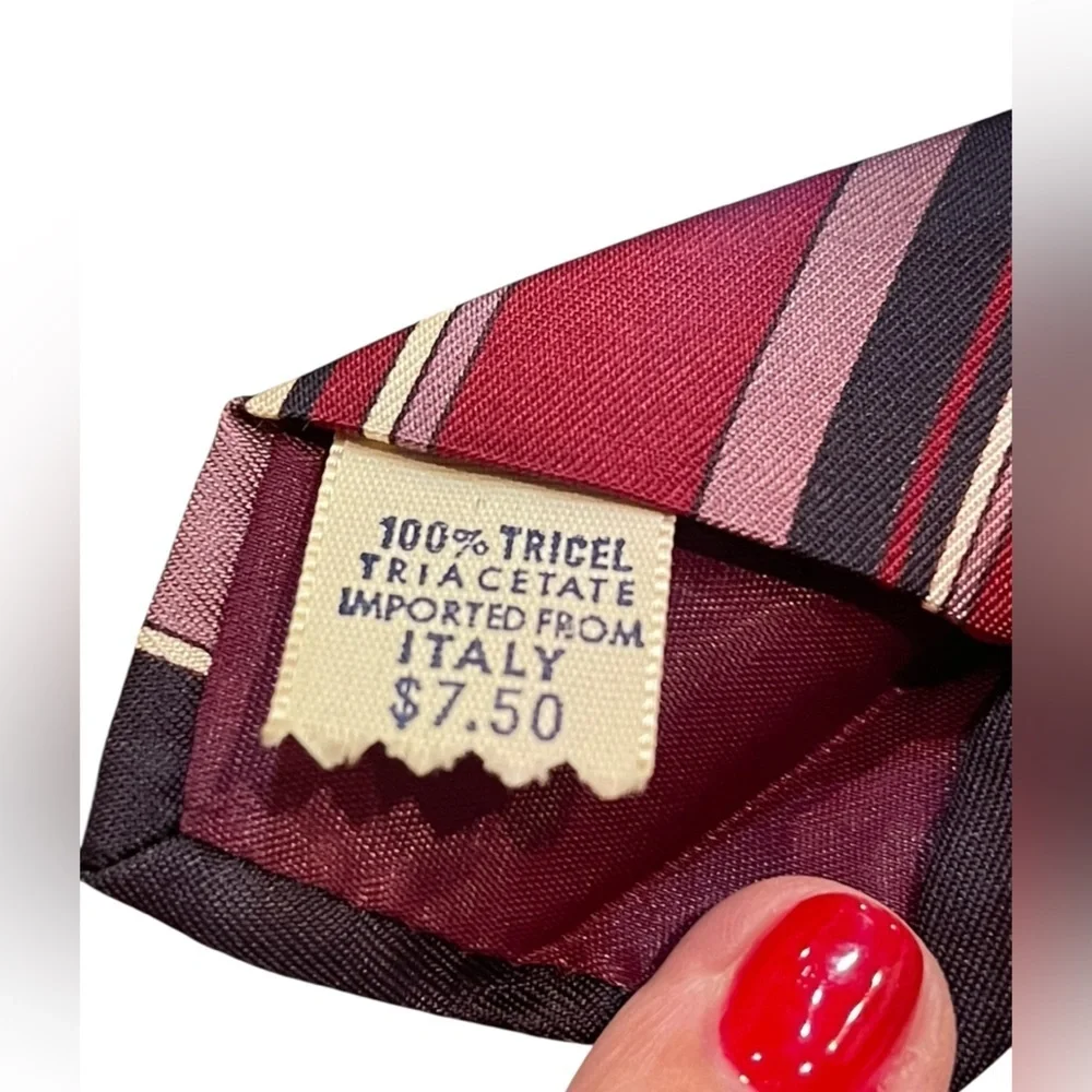 ❤️VINTAGE Marshall Fields Elegant Striped Tie - Cranberry, Navy, Cream and Plum